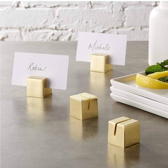 Cb2 brushed gold placed card holders set of 4 - Picture 1 of 11